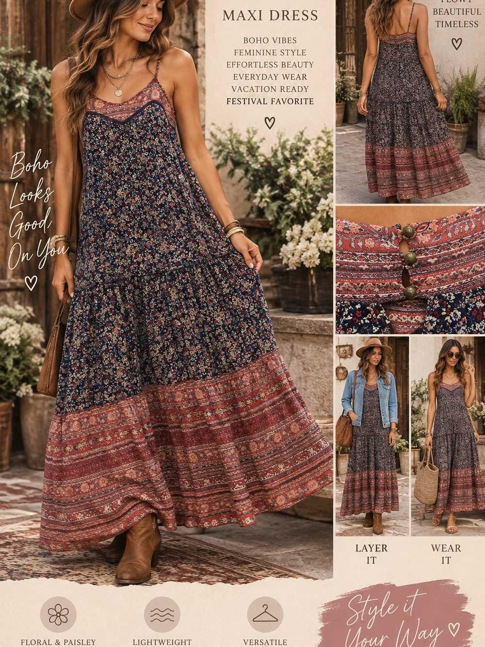 Xhilaration Boho Mixed Print Maxi Dress – Women’s Size Medium